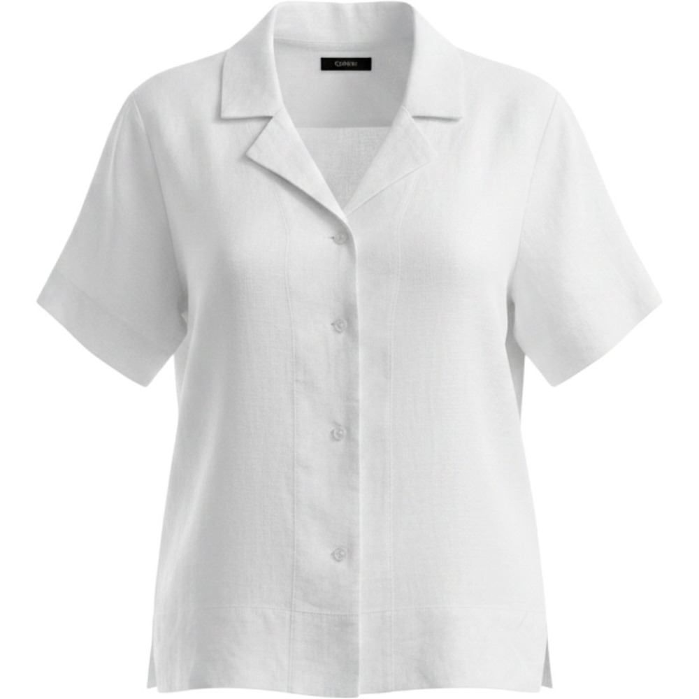 Quince Linen Camp Shirt Women Small White Short Sleeve Button Down Coastal Luxe